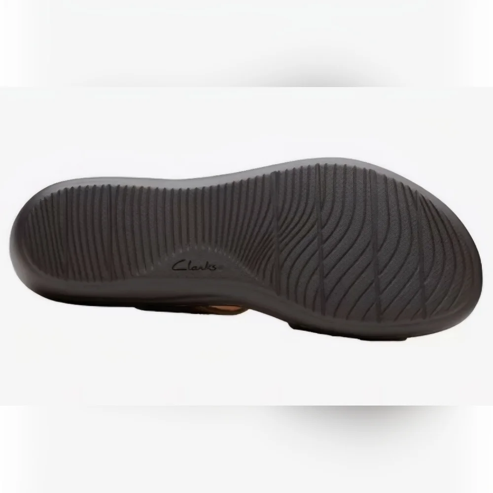 Clarks Sandals - NEW Tan Leather Wide Womans Sandals - Picture 3 of 10